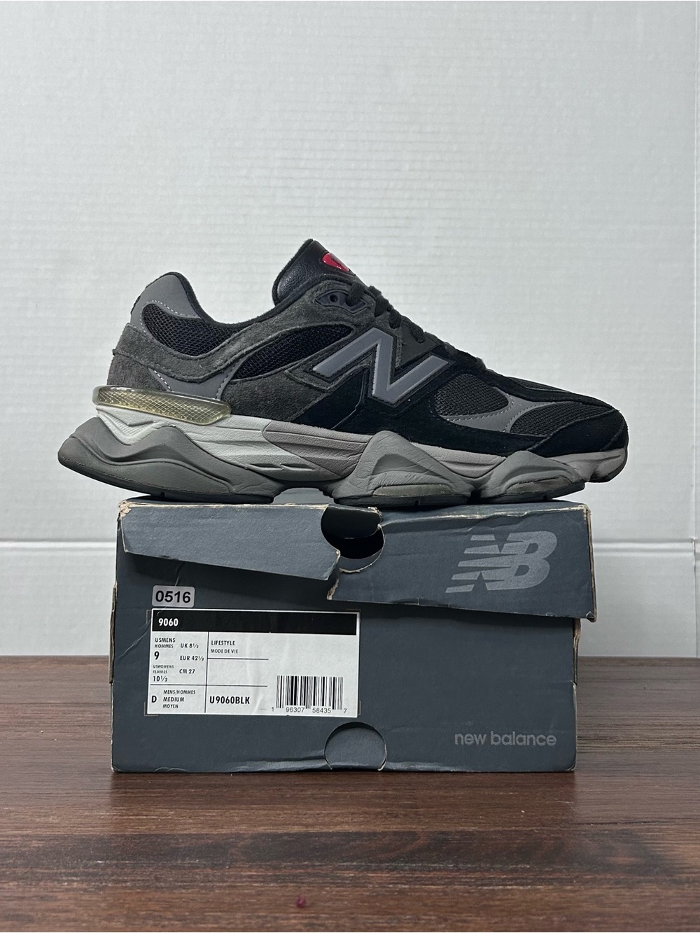 New Balance 9060 Black Castlerock Grey Men’s 9/ Women’s 10.5
